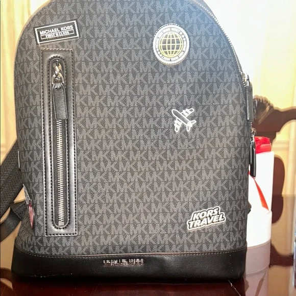 Michael Kors Gray Monogram Backpack Michael Kors Monogram Canvas Backpack | Mercari main image 3